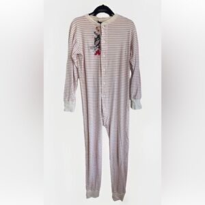 Vintage 90s Warner Brothers Looney Tunes One Piece Pajama Striped Adult Size M/L